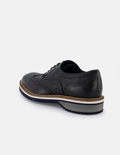 Oxford en piel napa color negro con picado María para hombre