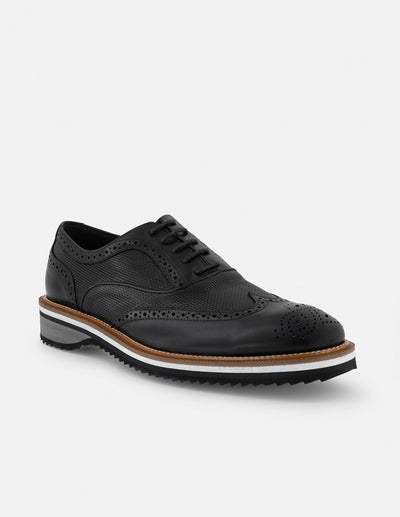 Oxford en piel napa color negro con picado María para hombre