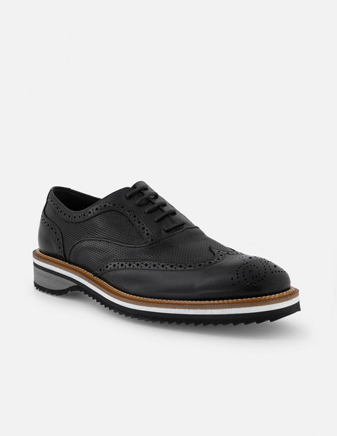 Oxford en piel napa color negro con picado María para hombre