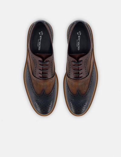 Oxford en piel napa multicolor con sombreado y  picado María para hombre