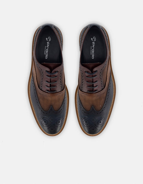 Oxford en piel napa multicolor con sombreado y  picado María para hombre