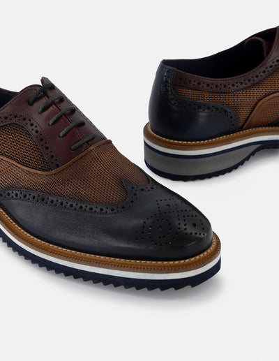 Oxford en piel napa multicolor con sombreado y  picado María para hombre