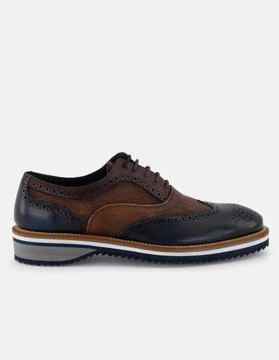 Oxford en piel napa multicolor con sombreado y  picado María para hombre