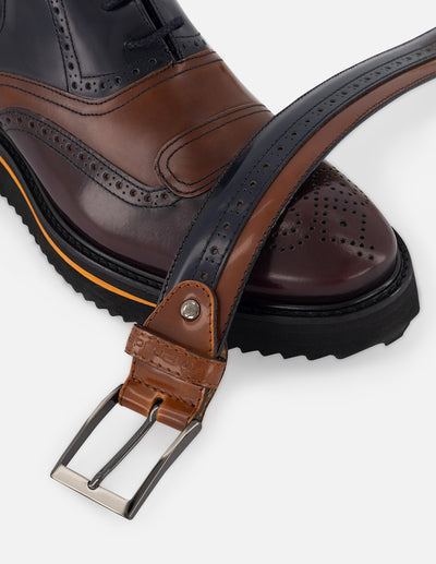 Cinturón en piel florantik multicolor con detalle en picado María para hombre