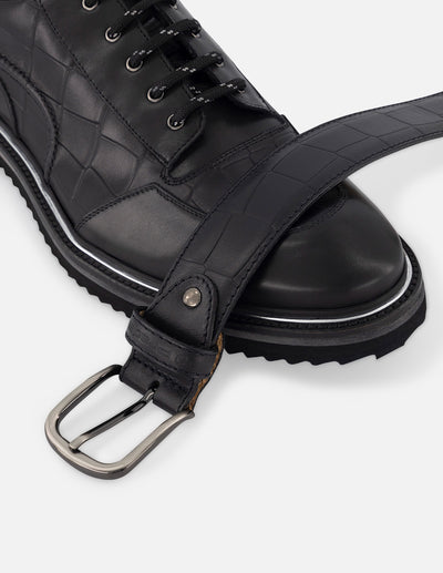 Blucher en piel con grabado tipo coco color negro para hombre