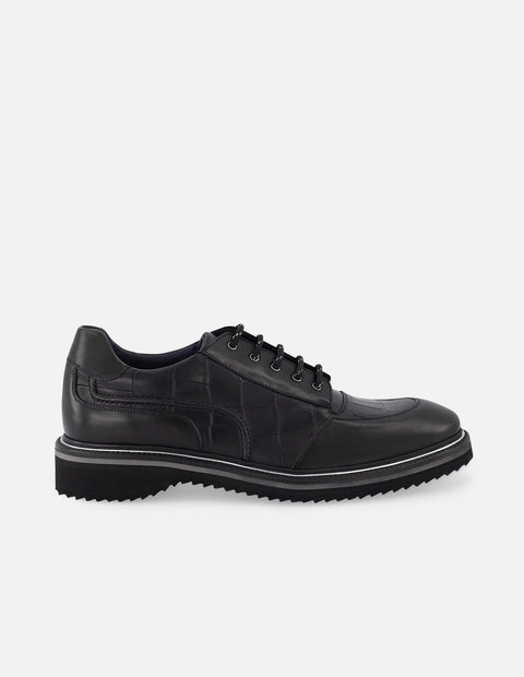 Blucher en piel con grabado tipo coco color negro para hombre