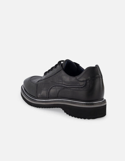 Blucher en piel con grabado tipo coco color negro para hombre