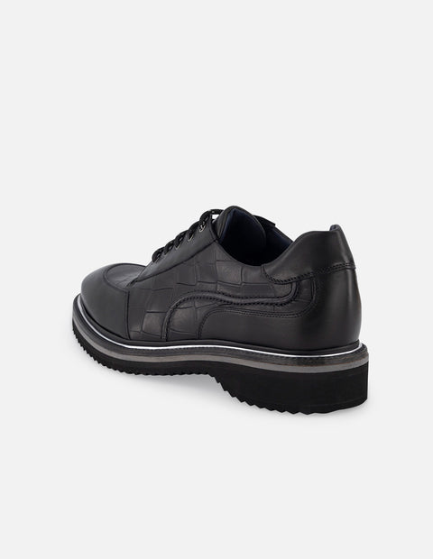 Blucher en piel con grabado tipo coco color negro para hombre