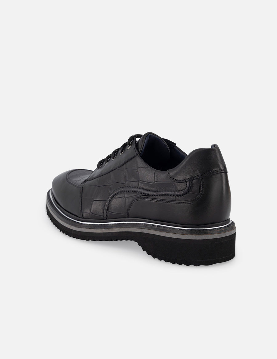 Blucher en piel con grabado tipo coco color negro para hombre