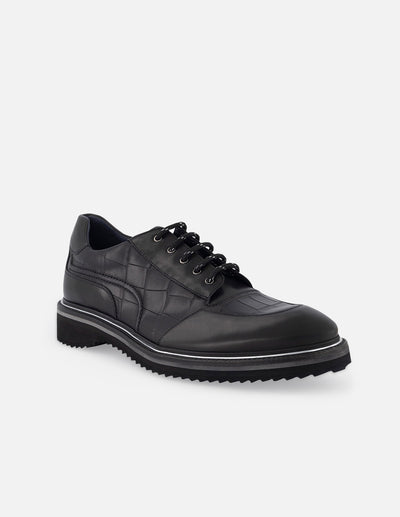 Blucher en piel con grabado tipo coco color negro para hombre