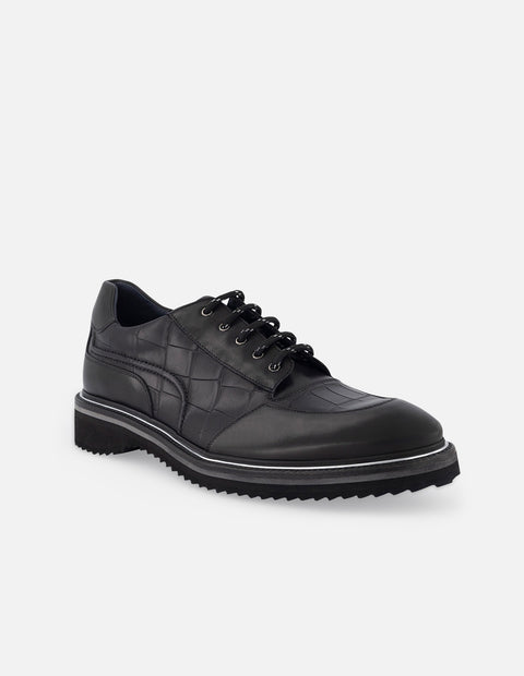 Blucher en piel con grabado tipo coco color negro para hombre
