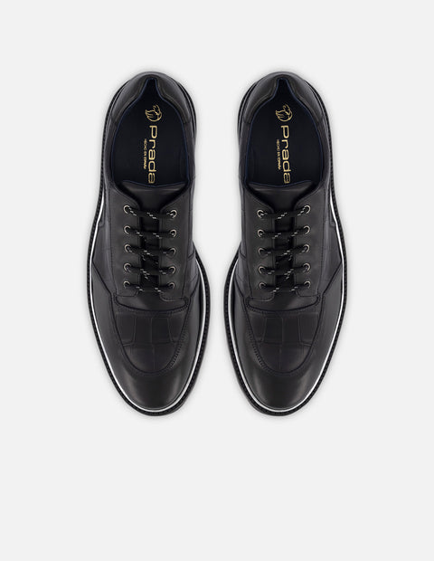 Blucher en piel con grabado tipo coco color negro para hombre