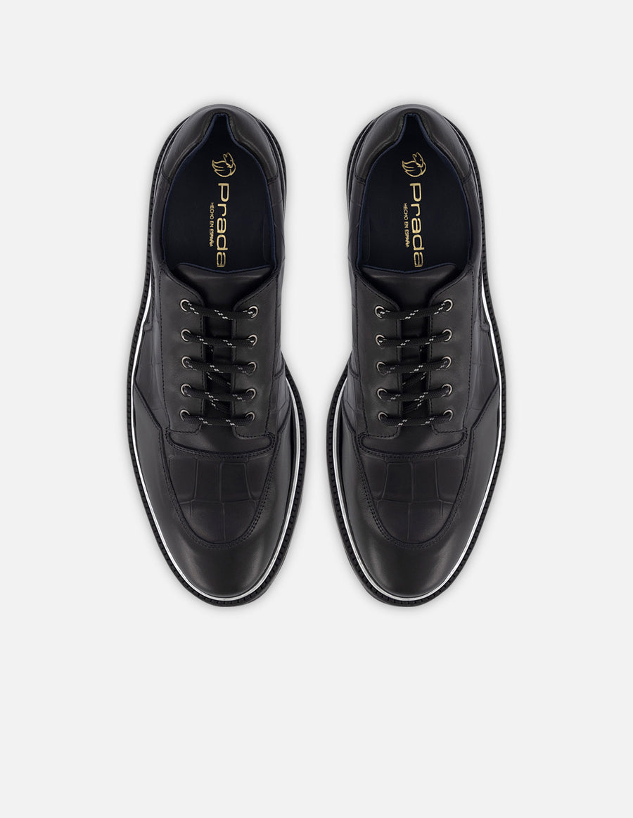 Blucher en piel con grabado tipo coco color negro para hombre