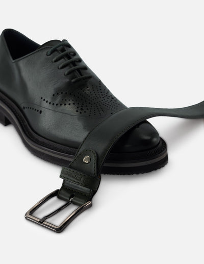 Oxford de piel con grabado tipo coco en color verde para hombre