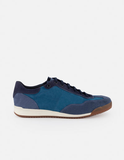 Sneaker en piel ante color azul con detalles en azul marino para hombre