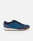 Sneaker en piel ante color azul con detalles en azul marino para hombre