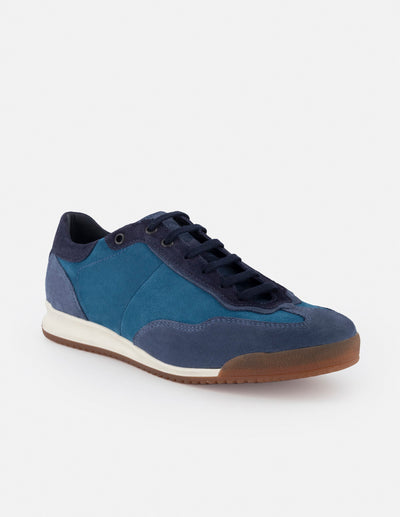 Sneaker en piel ante color azul con detalles en azul marino para hombre
