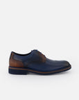 Blucher en piel napa color azul marino con detalles azules y sombreado a mano para hombre