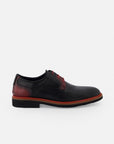 Blucher en piel napa color negro con detalles rojos y sombreado a mano para hombre