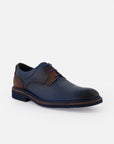 Blucher en piel napa color azul marino con detalles azules y sombreado a mano para hombre