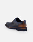 Blucher en piel napa color azul marino con detalles azules y sombreado a mano para hombre