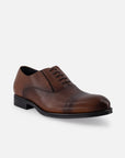 Zapato Oxford en piel napa color caoba con puntera para hombre