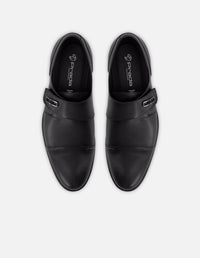 Monk de piel color negro con velcro para hombre