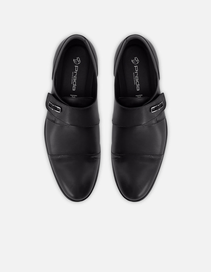 Monk de piel color negro con velcro para hombre