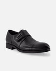 Monk de piel color negro con velcro para hombre