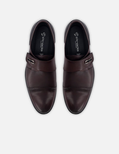 Monk de piel color vino con sombreados y velcro para hombre
