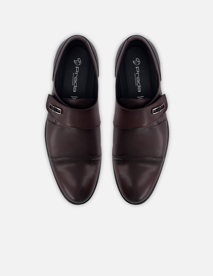 Monk de piel color vino con sombreados y velcro para hombre