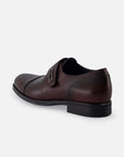 Monk de piel color vino con sombreados y velcro para hombre