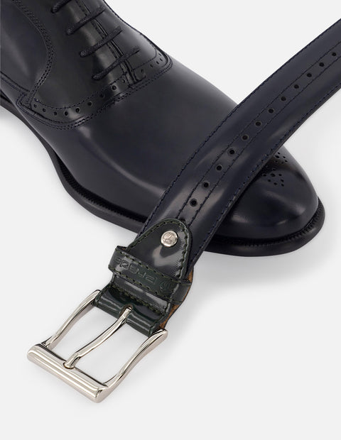 Cinturón en piel florantik color azul marino con detalle en picado María para hombre