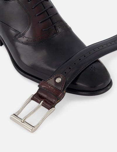 Cinturón en piel florantik color negro con detalle en picado María para hombre