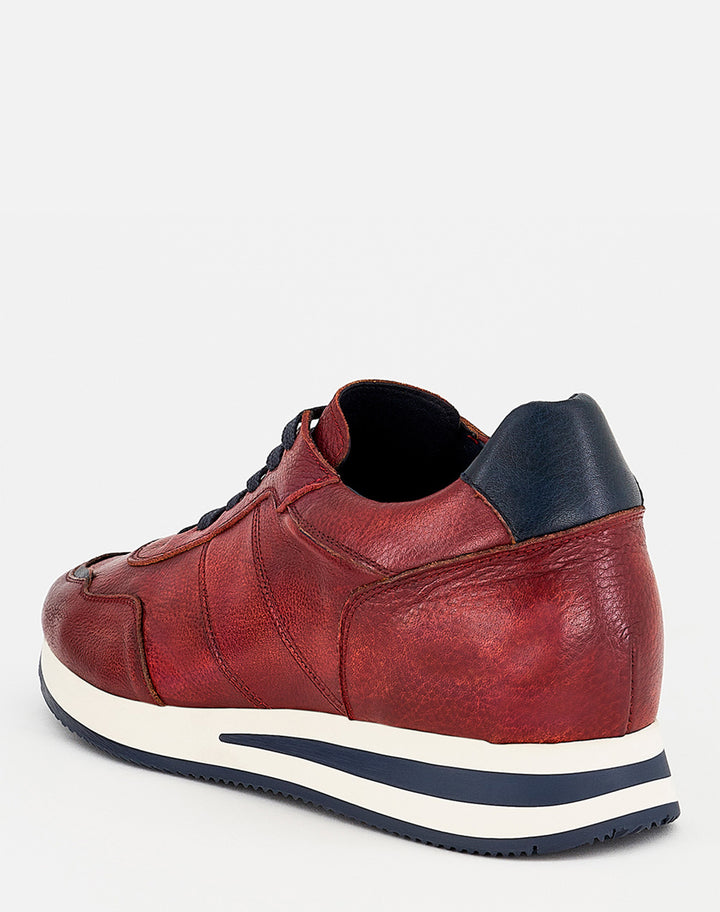 Deportivo +7 cm de altura en Piel Napa Pintada a Mano con Suela en Contraste