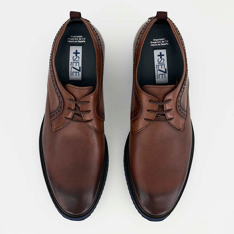Zapato Blucher +7 cm de altura en Piel Napa con Grabado Geométrico y Suela de Goma Ultralight en Bloques de Color
