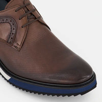 Zapato Blucher +7 cm de altura en Piel Napa con Grabado Geométrico y Suela de Goma Ultralight en Bloques de Color