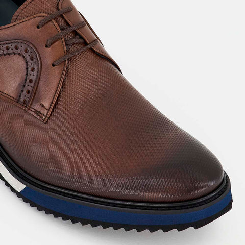 Zapato Blucher +7 cm de altura en Piel Napa con Grabado Geométrico y Suela de Goma Ultralight en Bloques de Color