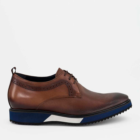 Zapato Blucher +7 cm de altura en Piel Napa con Grabado Geométrico y Suela de Goma Ultralight en Bloques de Color