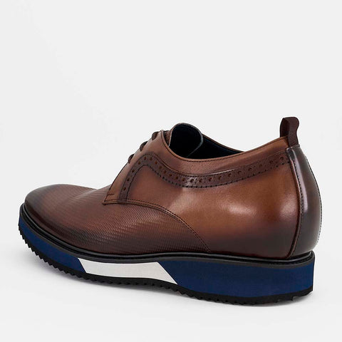 Zapato Blucher +7 cm de altura en Piel Napa con Grabado Geométrico y Suela de Goma Ultralight en Bloques de Color