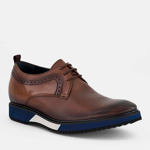 Zapato Blucher +7 cm de altura en Piel Napa con Grabado Geométrico y Suela de Goma Ultralight en Bloques de Color