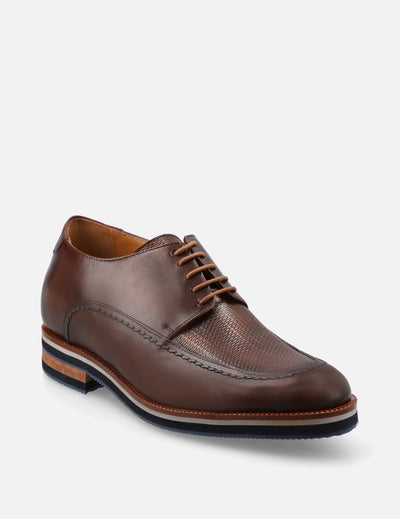 Blucher +7 cm de altura en piel grabada con bordón color caoba