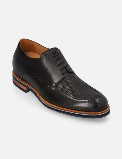 Blucher +7 cm de altura en piel grabada con bordón color negro