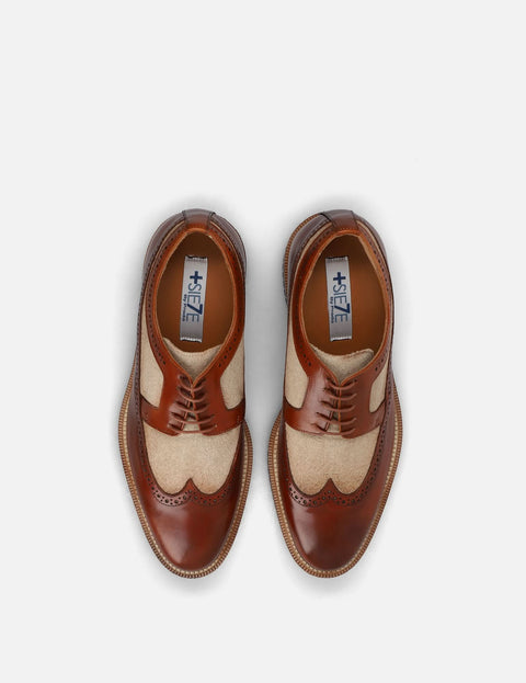 Blucher +7 cm de altura en piel y lino color cuero