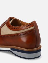 Blucher +7 cm de altura en piel y lino color cuero