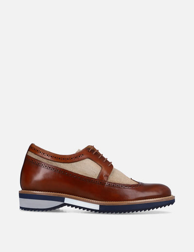 Blucher +7 cm de altura en piel y lino color cuero