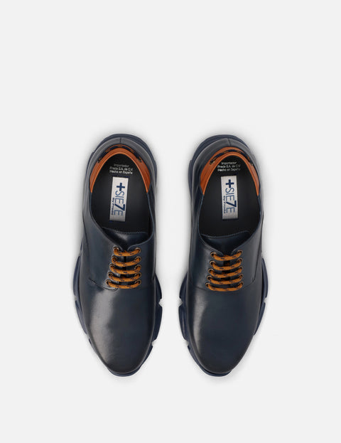 Blucher +7 cm de altura en piel color marino