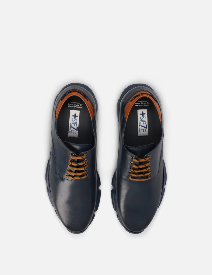 Blucher +7 cm de altura en piel color marino