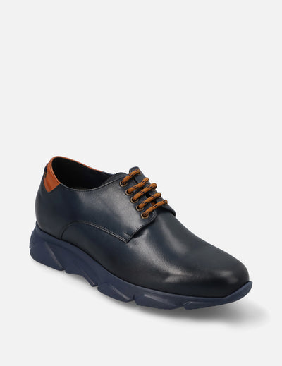 Blucher +7 cm de altura en piel color marino