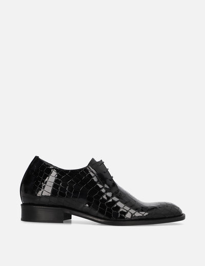 Blucher +7 cm de altura en charol con grabado color negro